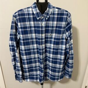 Lacoste Shirt Mens XL Blue Plaid Buttondown, Work, Travel, Preppy, Casual